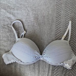 Navy blue and white striped bikini top